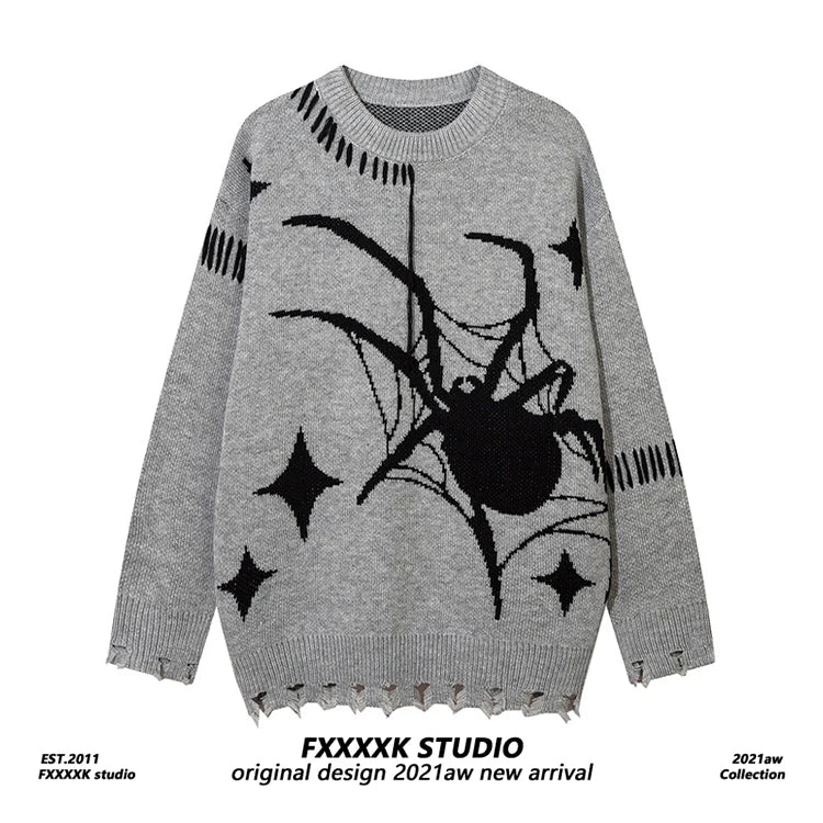 Y2K Spider Graphic Oversized Sweater