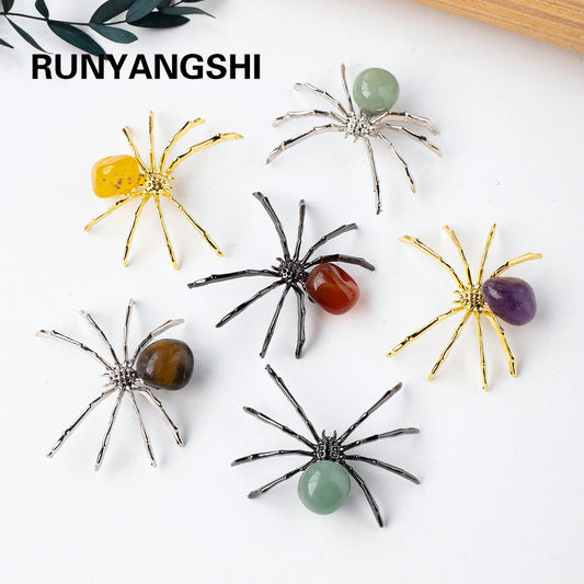 Natural Crystal Metal Spider Tumble Stone