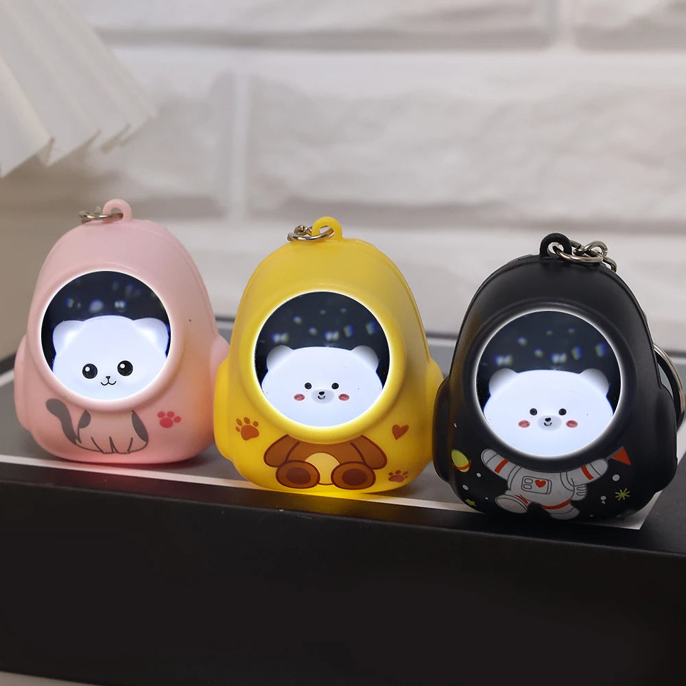 Kawaii Bear & Astronaut Keychain Night Light